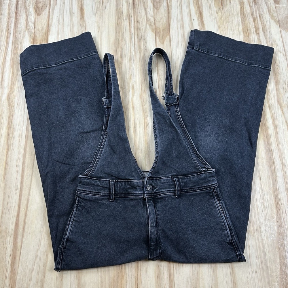 Free People Womens 10 Washed Black Wide Leg Overalls Relaxed Baggy Boho